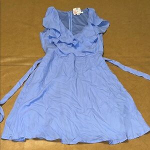 Miami Blue Ruffled V-Neck Flutter Sleeve Mini Dress